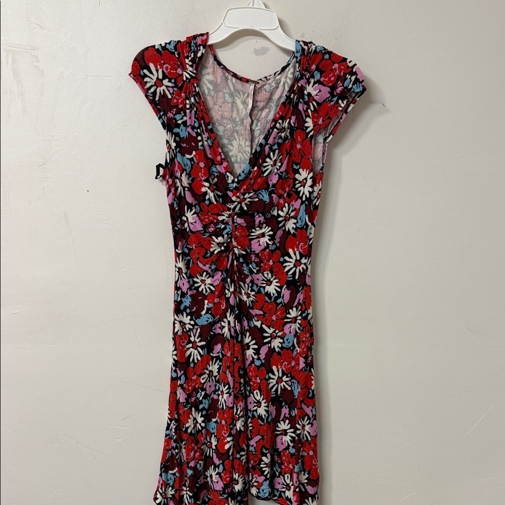 Free People Red and Black Floral Midi Dress